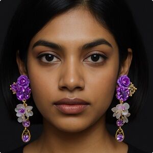 Flower Crystal Purple Dangle Earrings